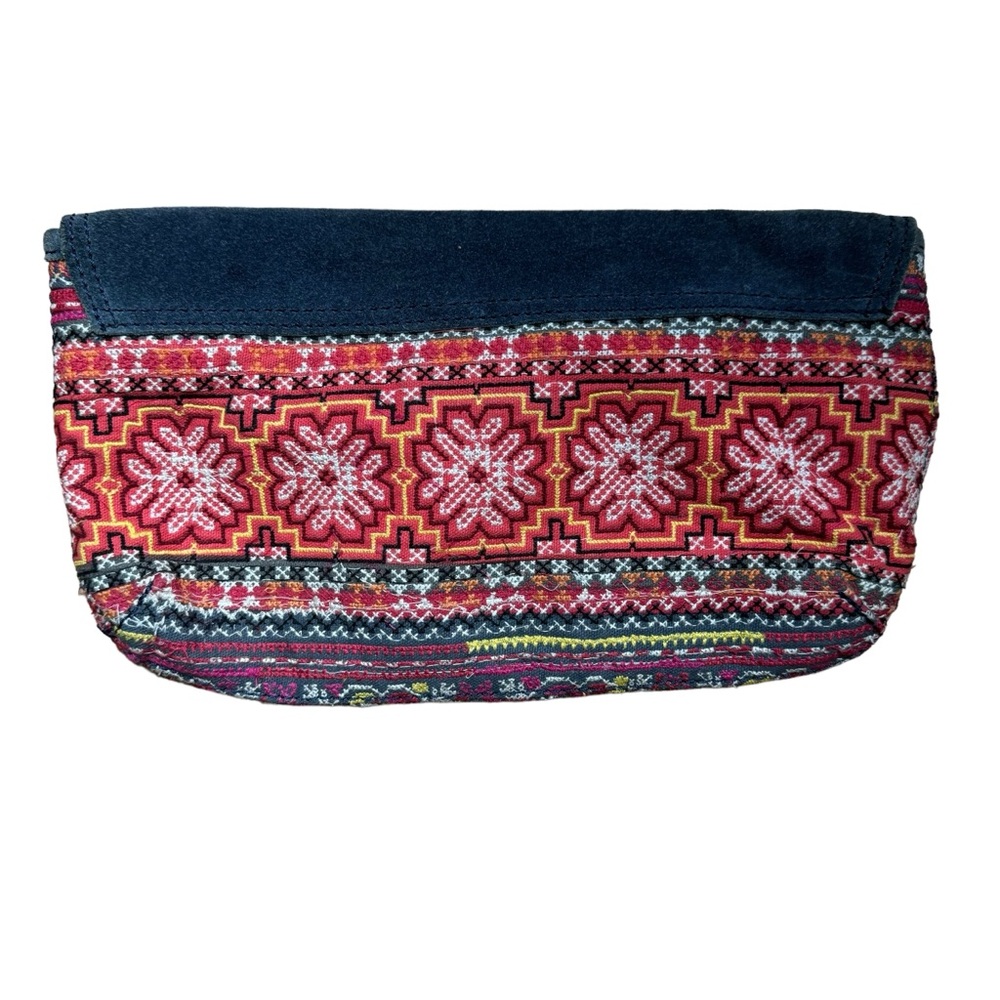 Lucky Brand Embroidered Floral and Suede Clutch Bag Boho Colorful Southwestern - Picture 2 of 7